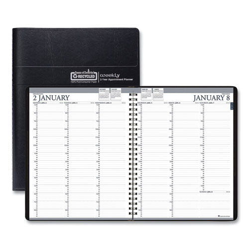 Image of House of Doolittle Recycled Professional Weekly Planner, 15-Minute Appts, 11 x 8.5, Black Wirebound Soft Cover, 24-Month: Jan 2025 to Dec 2026