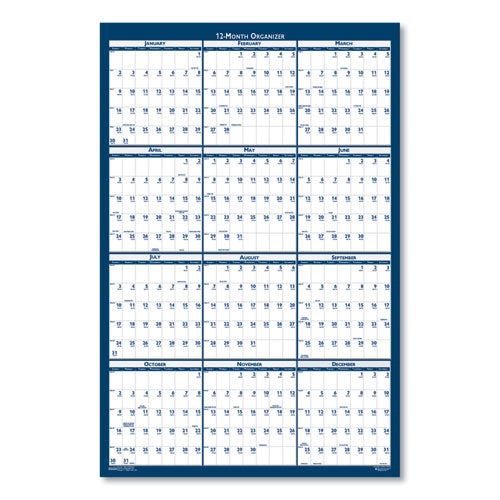 Image of House of Doolittle Recycled Poster Style Reversible/Erasable Yearly Wall Calendar, 32 x 48, White/Blue/Gray Sheets, 12-Month (Jan to Dec): 2025