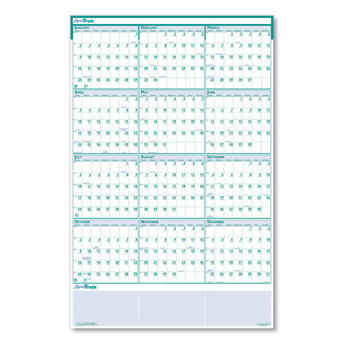 Image of House of Doolittle Express Track Recycled Reversible/Erasable Yearly Wall Calendar, 24 x 37, White/Teal Sheets, 12-Month (Jan to Dec): 2025
