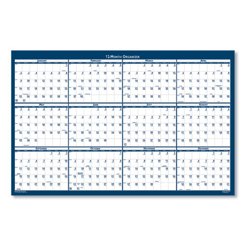 Image of House of Doolittle Recycled Poster Style Reversible/Erasable Yearly Wall Calendar, 24 x 37, White/Blue/Gray Sheets, 12-Month (Jan to Dec): 2025