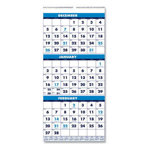 Image of House of Doolittle Recycled Three-Month Format Wall Calendar, Vertical Orientation, 8 x 17, White Sheets, 14-Month: Dec 2024 to Jan 2026