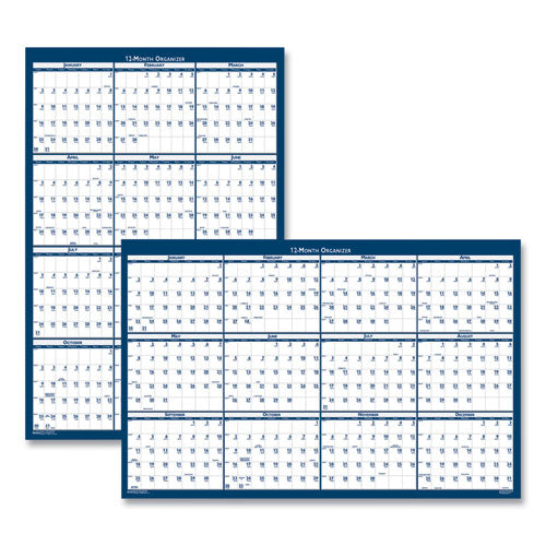 Image of House of Doolittle Recycled Poster Style Reversible/Erasable Yearly Wall Calendar, 24 x 37, White/Blue/Gray Sheets, 12-Month (Jan to Dec): 2025