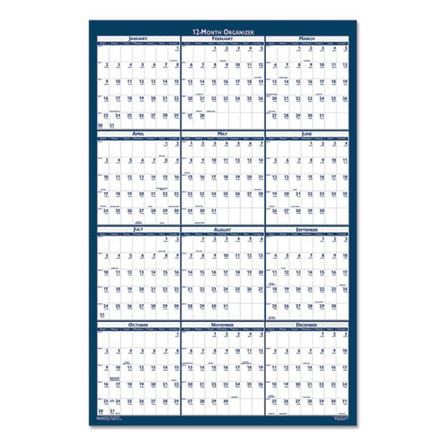 Image of House of Doolittle Recycled Poster Style Reversible/Erasable Yearly Wall Calendar, 24 x 37, White/Blue/Gray Sheets, 12-Month (Jan to Dec): 2025