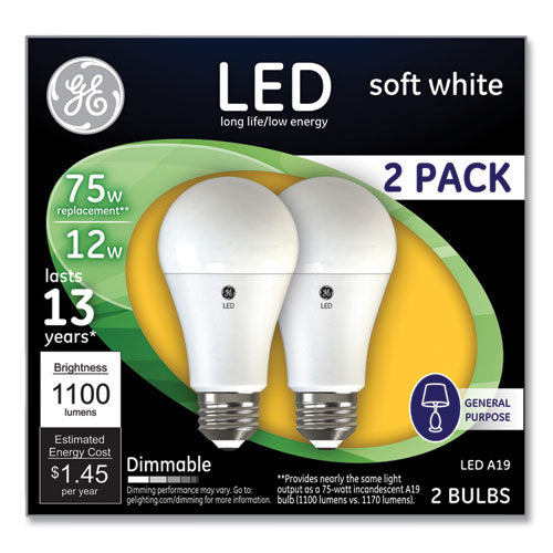 Image of GE 75W LED Bulbs, A19, 12 W, Soft White, 2/Pack
