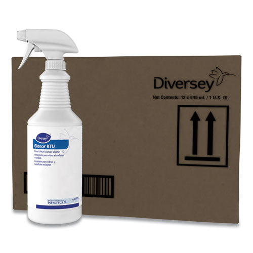 Image of Diversey Glance Glass and Multi-Surface Cleaner, Original, (12) 32 oz Capped Bottles and One Trigger Sprayer