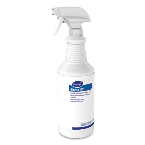 Image of Diversey Glance Glass and Multi-Surface Cleaner, Original, (12) 32 oz Capped Bottles and One Trigger Sprayer
