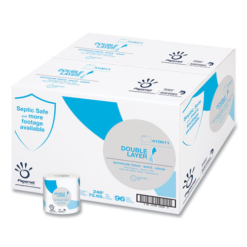 Image of Papernet® Double Layer Toilet Tissue, Septic Safe, 1-Ply, White, Virgin, 850 Sheets/Roll, 96 Rolls/Carton