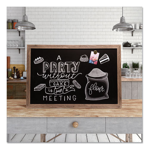 Image of U Brands Magnetic Chalkboard with Rustic Frame, 36" x 24" (Actual Size: 35" x 23"), Black Surface, Brown Wood Frame