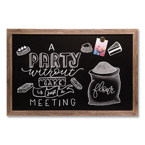 Image of U Brands Magnetic Chalkboard with Rustic Frame, 36" x 24" (Actual Size: 35" x 23"), Black Surface, Brown Wood Frame