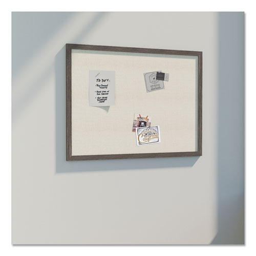 Image of U Brands Linen Bulletin Board with Rustic Frame, 36" x 24" (Actual Size: 35" x 23"), Beige Surface, Brown Wood Frame