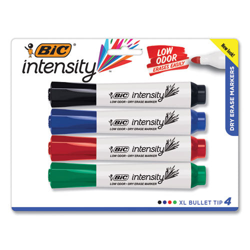 Image of BIC® Intensity Bold Tank-Style Dry Erase Marker, Extra-Broad Bullet Tip, Assorted Colors, 4/set