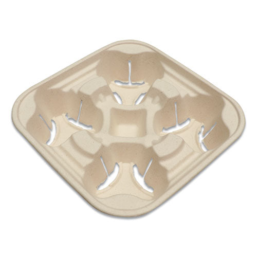 Image of World Centric® Fiber Cup Carriers, 8 oz to 22 oz, Four Cups, Natural, 600/Carton