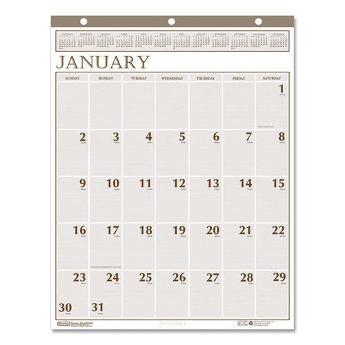 Image of House of Doolittle Large Print Recycled Monthly Wall Calendar, 20 x 26, Beige Sheets, 12-Month (Jan to Dec): 2025