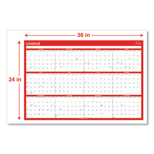 Image of Universal® Erasable Wall Calendar, 24 x 36, White/Red Sheets, 12-Month (Jan to Dec): 2025