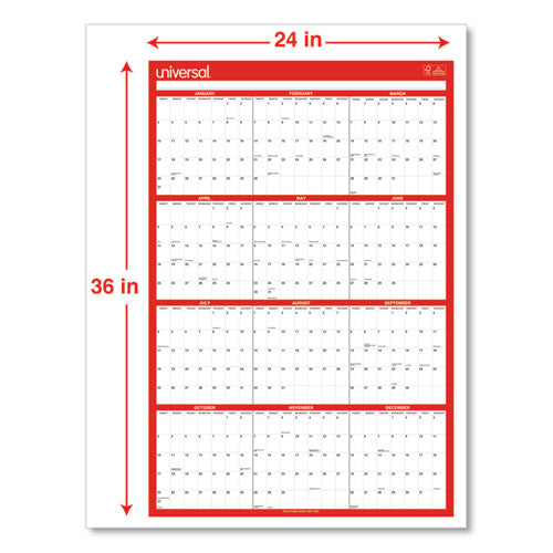 Image of Universal® Erasable Wall Calendar, 24 x 36, White/Red Sheets, 12-Month (Jan to Dec): 2025