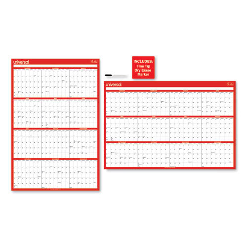 Image of Universal® Erasable Wall Calendar, 24 x 36, White/Red Sheets, 12-Month (Jan to Dec): 2025