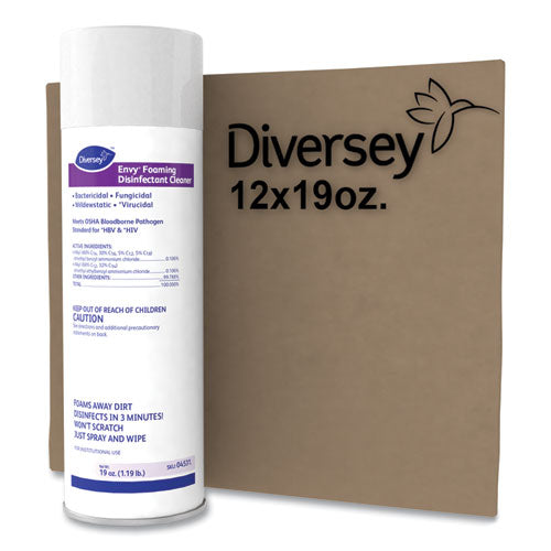Image of Diversey Envy Foaming Disinfectant Cleaner, Lavender Scent, 19 Oz Aerosol Spray, 12/carton