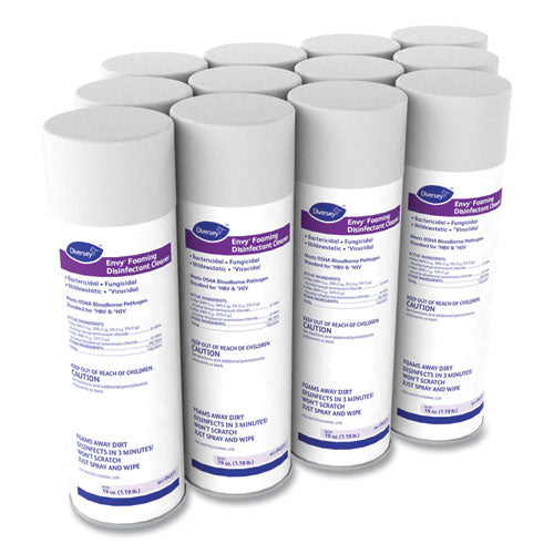 Image of Diversey Envy Foaming Disinfectant Cleaner, Lavender Scent, 19 Oz Aerosol Spray, 12/carton