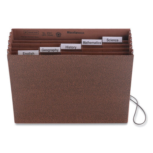 Image of Smead Six-Pocket Subject File with Insertable Tabs, 5.25" Expansion, 6 Sections, Elastic Cord, 1/5-Cut Tabs, Letter Size, Redrope