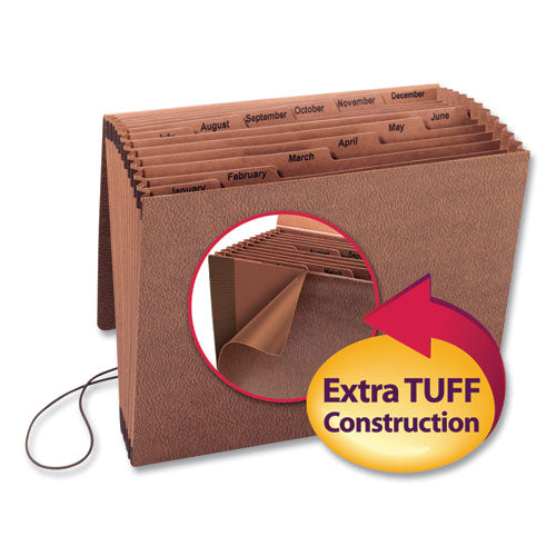 Image of Smead TUFF Expanding Wallet, 12 Sections, Elastic Cord Closure, 1/6-Cut Tabs, Letter Size, Redrope