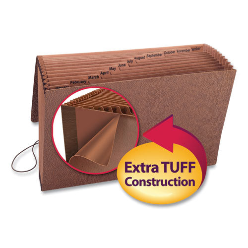 Image of Smead TUFF Expanding Wallet, 12 Sections, Elastic Cord Closure, 1/12-Cut Tabs, Legal Size, Redrope