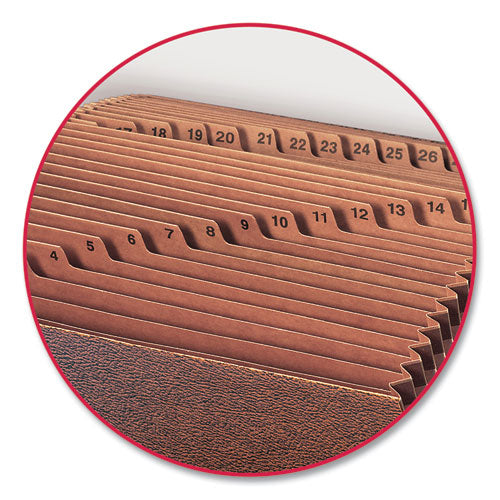 Image of Smead TUFF Expanding Open-Top Stadium File, 31 Sections, 1/31-Cut Tabs, Legal Size, Redrope