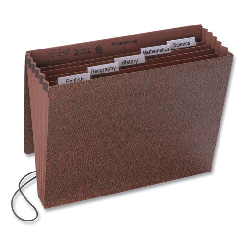 Image of Smead Six-Pocket Subject File with Insertable Tabs, 5.25" Expansion, 6 Sections, Elastic Cord, 1/5-Cut Tabs, Letter Size, Redrope