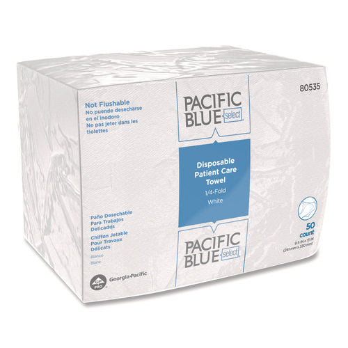 Image of Georgia Pacific® Professional Pacific Blue Select Disposable Patient Care Washcloths, 1-Ply, 9.5 x 13, Unscented, White, 50/Pack, 20 Packs/Carton