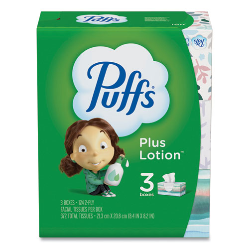 Image of Puffs® Plus Lotion Facial Tissue, 2-Ply, White, 124/Box, 3 Box/Pack