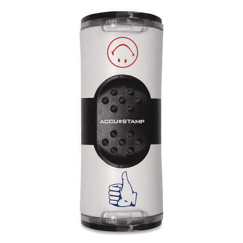Image of ACCUSTAMP® Dual Message Pre-Inked Round Stamp, Smiley Face/Thumbs-Up, 0.63" dia, Red/Blue