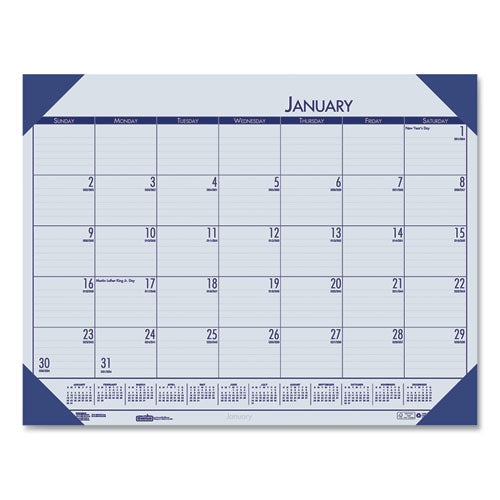 Image of House of Doolittle EcoTones Recycled Monthly Desk Pad Calendar, 22 x 17, Ocean Blue Sheets/Corners, Black Binding, 12-Month (Jan-Dec): 2025