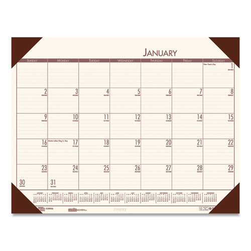 Image of House of Doolittle EcoTones Recycled Monthly Desk Pad Calendar, 22 x 17, Moonlight Cream Sheets, Brown Corners, 12-Month (Jan to Dec): 2025