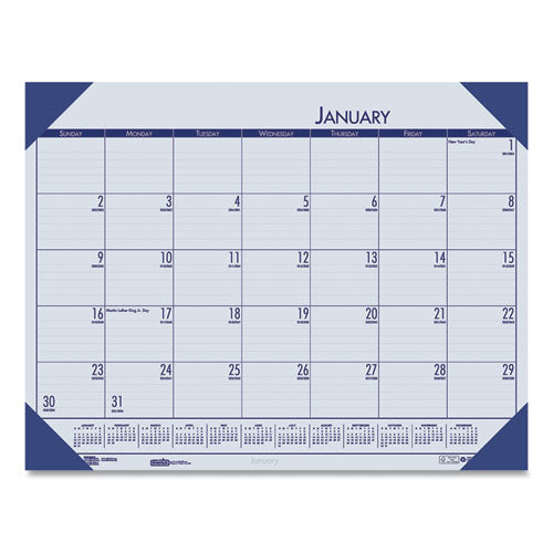 Image of House of Doolittle EcoTones Recycled Monthly Desk Pad Calendar, 18.5 x 13, Ocean Blue Sheets/Corners, Black Binding, 12-Month (Jan to Dec): 2025