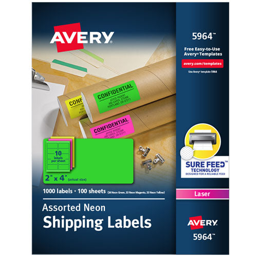 Image of Avery® High-Visibility Permanent Laser Id Labels, 2 X 4, Neon Assorted, 1000/box