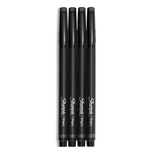 Image of Sharpie® Water-Resistant Ink Porous Point Pen, Stick, Fine 0.4 mm, Black Ink, Black Barrel, 4/Pack