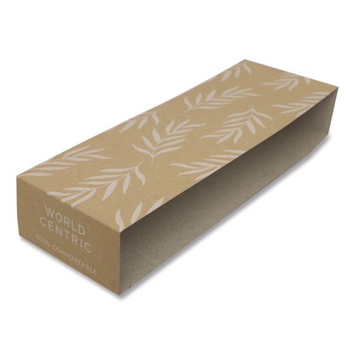Image of World Centric® Fiber Container Sleeves, World Centric Leaf Design, 7.5 x 10 x 3.25, Natural, Paper, 800/Carton