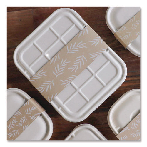Image of World Centric® Fiber Container Sleeves, World Centric Leaf Design, 7.5 x 10 x 3.25, Natural, Paper, 800/Carton