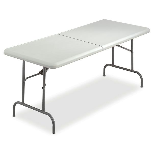Image of Bi-Fold Folding Table, 250 lb Weight Capacity, 72" W x 29" H x 30" D, Platinum Gray