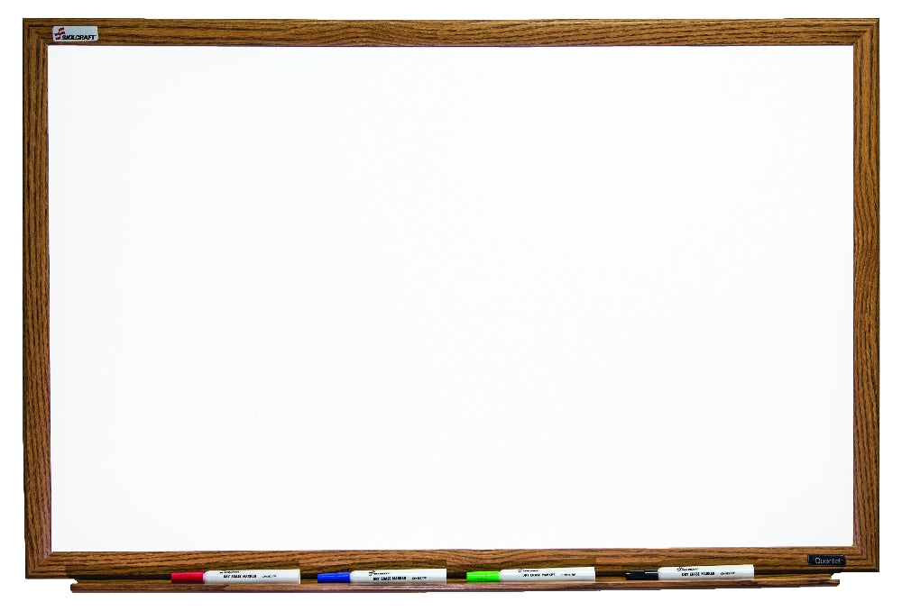 Image of Quartet/Skilcraft Magnetic Porcelain Dry Erase White Board, Oak Finish Frame, 48" x 36"