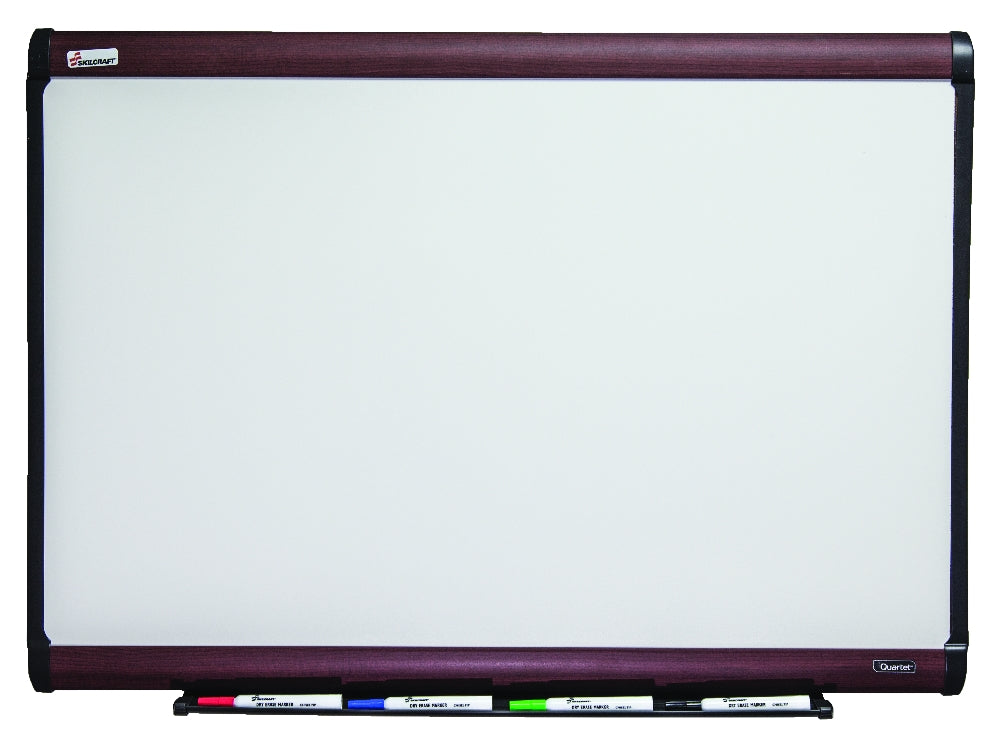 Image of Quartet/Skilcraft Magnetic Porcelain Dry Erase Board, Mahogany Finish Frame, 72" x 48"