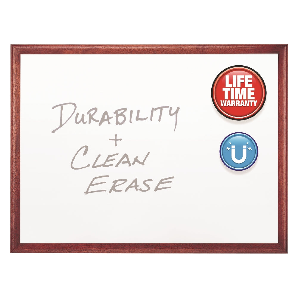 Image of Quartet/Skilcraft Magnetic Porcelain Dry Erase White Board, Mahogany Finish Frame, 36" x 24"
