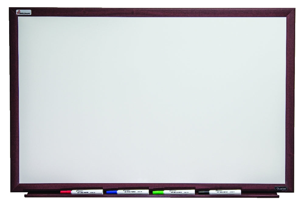 Image of Quartet/Skilcraft Magnetic Porcelain Dry Erase White Board, Mahogany Finish Frame, 72" x 48"