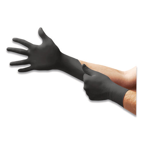 Image of Ansell Microflex Midknight Powder-Free Nitrile Gloves, 4.7 Mil Palm, 5.9 Mil Fingers, 2x-Large, Black, 100/box