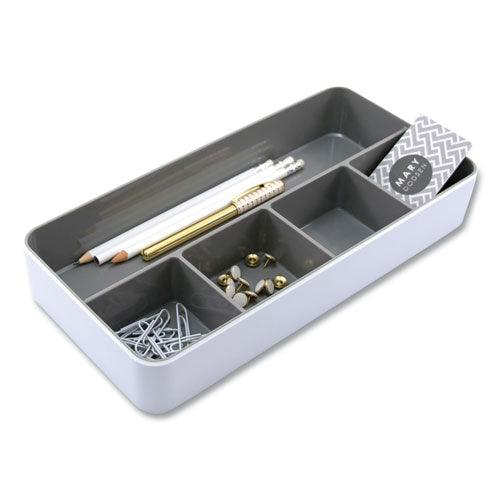 Image of Advantus Fusion Five-Compartment Plastic Accessory Holder, Plastic, 12.25 x 6 x 2, White/Gray
