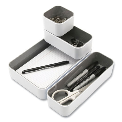 Image of Advantus Fusion Stacking Bins, 4 Compartments, Plastic, 12.1 x 9.1 x 2.2, White/Gray, 4 Pieces