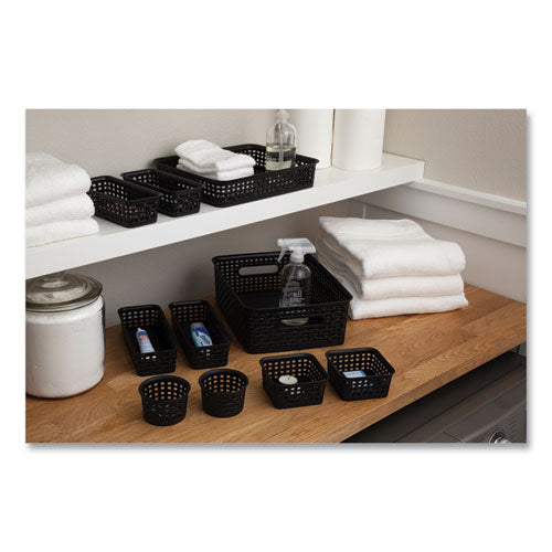 Image of Advantus Plastic Weave Basket Bins, Assorted Sizes, Black, 10/Pack