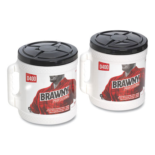 Image of Brawny® Professional D400 Disposable Cleaning Towel System, 9.9 x 13, Orange, 200 Sheets/Roll with Plastic Bucket