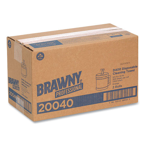 Image of Brawny® Professional D400 Disposable Cleaning Towel System, 9.9 x 13, Orange, 200 Sheets/Roll with Plastic Bucket