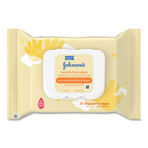 Image of Johnson & Johnson® Hand and Body Wipes, Travel Pack, 1-Ply, Nonwoven Fiber, 7.3 x 7.5, Unscented, White, 25 Wipes/Pack