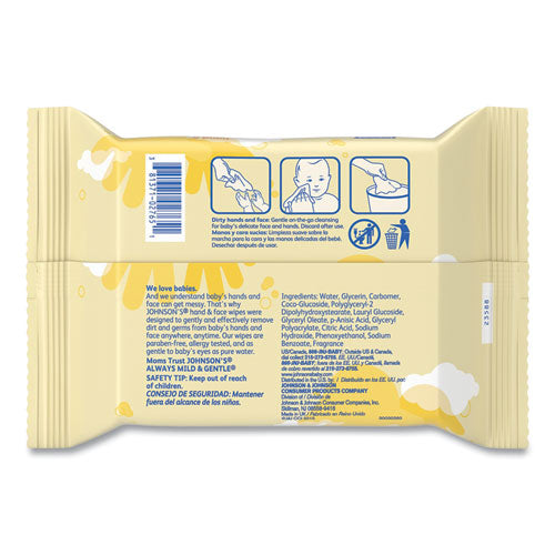 Image of Johnson & Johnson® Hand and Body Wipes, Travel Pack, 1-Ply, Nonwoven Fiber, 7.3 x 7.5, Unscented, White, 25 Wipes/Pack